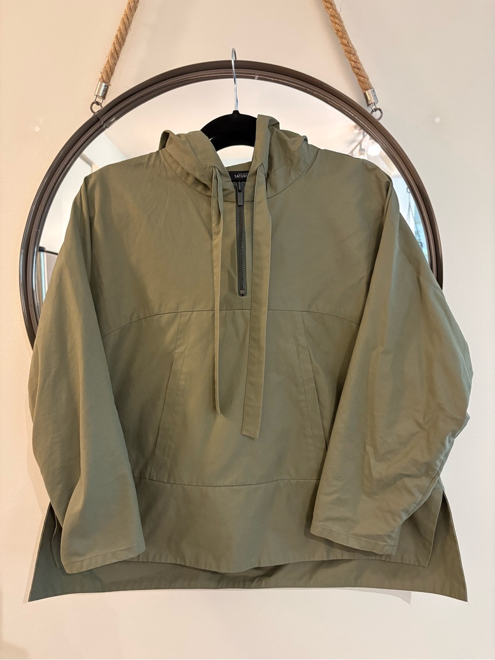 Olive Green Hooded Windbreaker Pullover Jacket - Women
